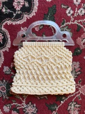 Vintage Cream Macramé Handbag with Clear Handle